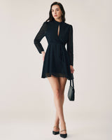 Black Chiffon Wrap Mini Dress - Threadford