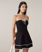 Black Contrast Strapless Mini Dress - Threadford