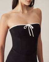 Black Contrast Strapless Mini Dress - Threadford