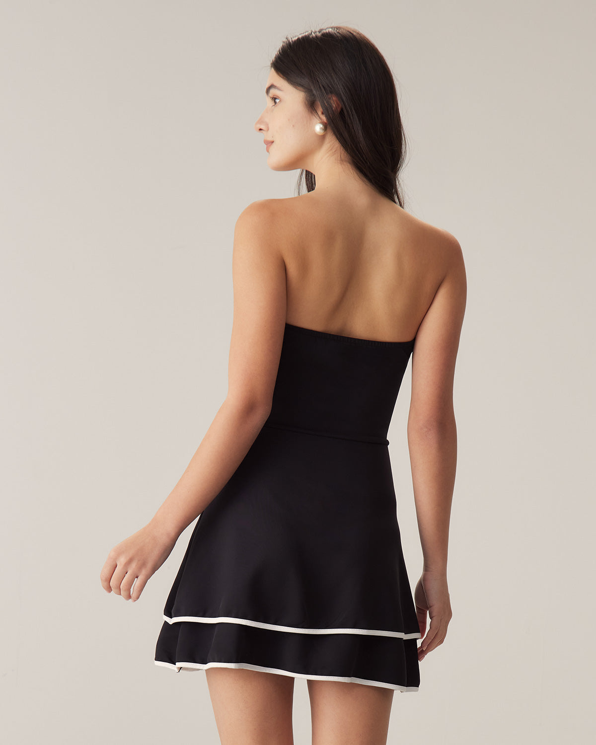 Black Contrast Strapless Mini Dress - Threadford