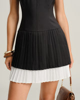 Black Contrasting A-Line Slip Mini Dress - Threadford