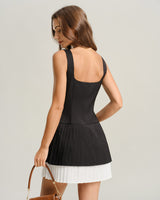 Black Contrasting A-Line Slip Mini Dress - Threadford