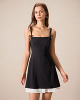 Black Contrasting Bowknot Slip Mini Dress - Threadford