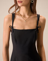 Black Contrasting Bowknot Slip Mini Dress - Threadford