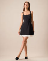 Black Contrasting Bowknot Slip Mini Dress - Threadford