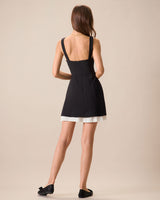 Black Contrasting Bowknot Slip Mini Dress - Threadford