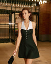 Black Contrasting Halter Mini Dress - Threadford
