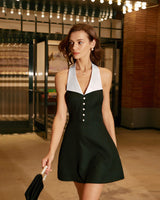 Black Contrasting Halter Mini Dress - Threadford
