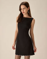 Black Contrasting Sleeveless Mini Dress - Threadford
