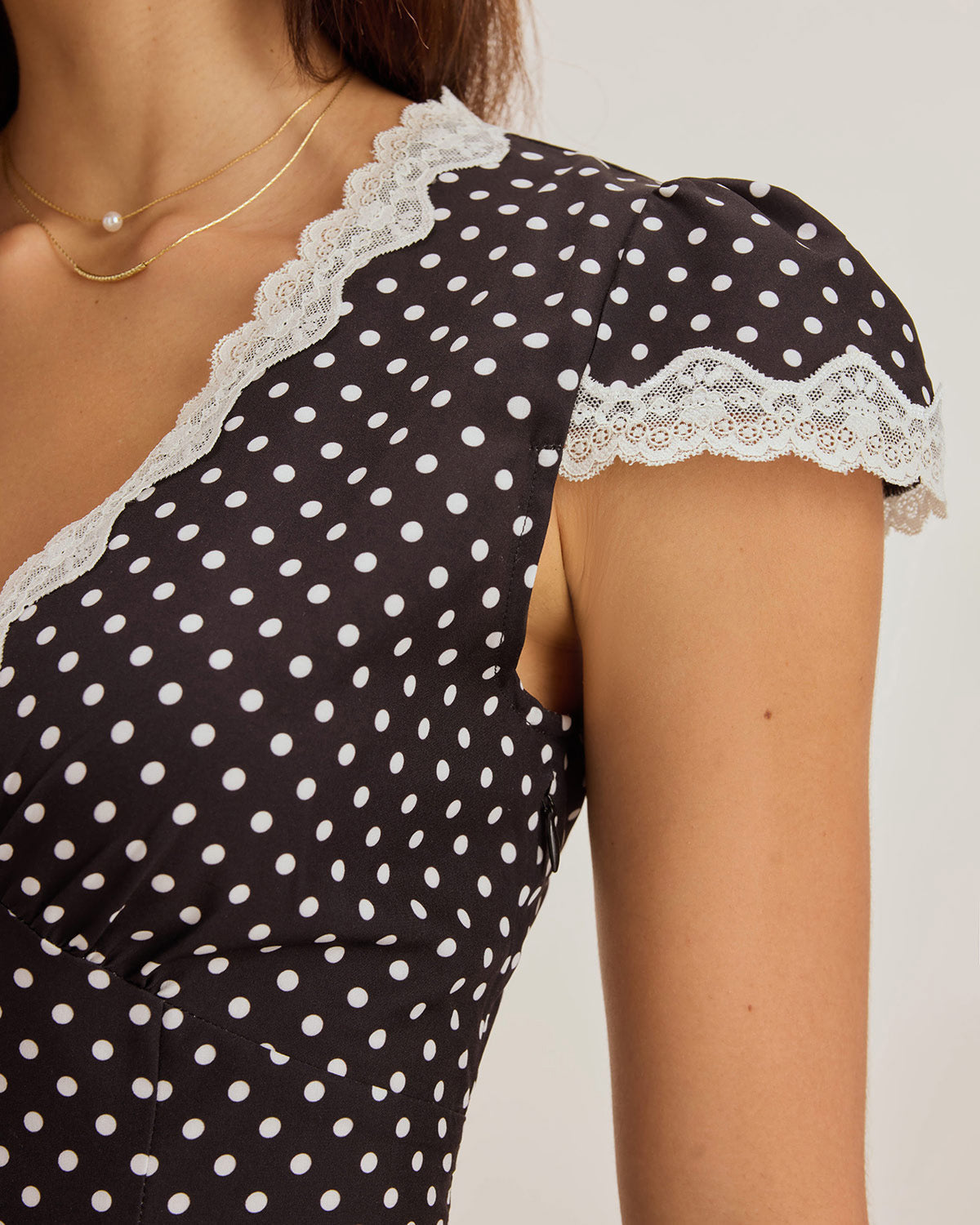 Black Polka Dot V-Neck Mini Dress - Threadford