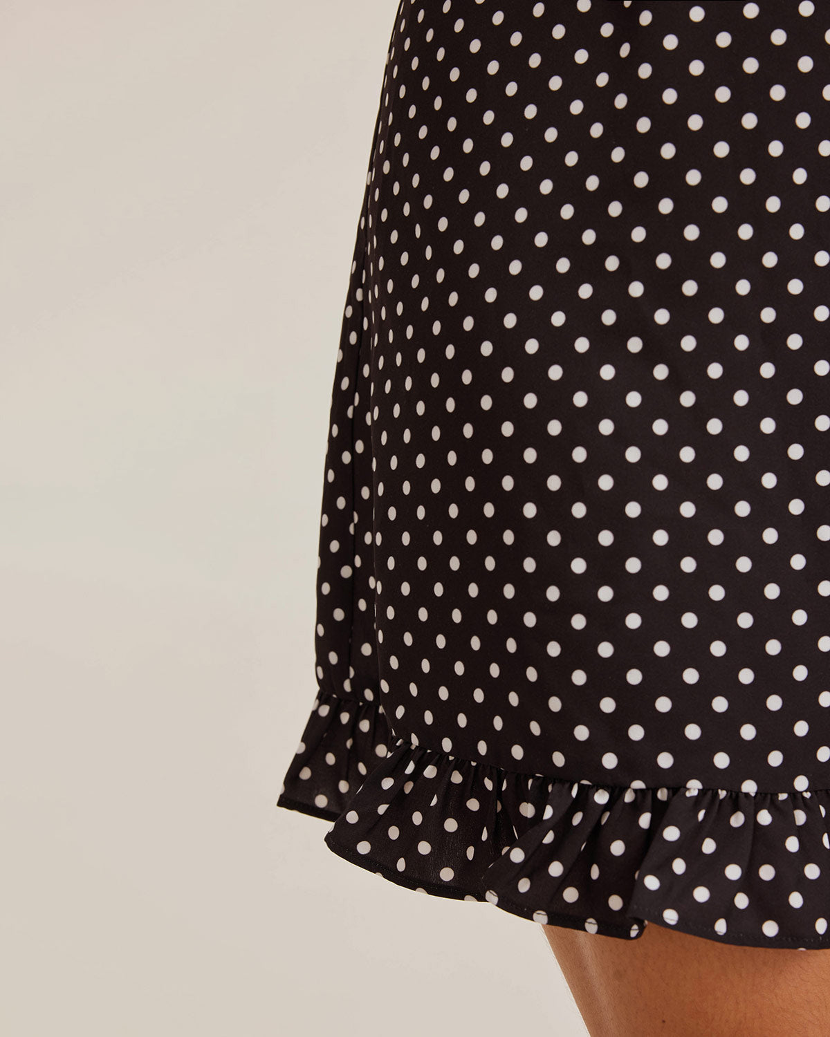 Black Polka Dot V-Neck Mini Dress - Threadford