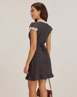 Black Polka Dot V-Neck Mini Dress - Threadford