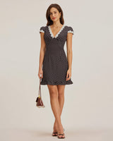Black Polka Dot V-Neck Mini Dress - Threadford