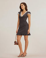 Black Polka Dot V-Neck Mini Dress - Threadford