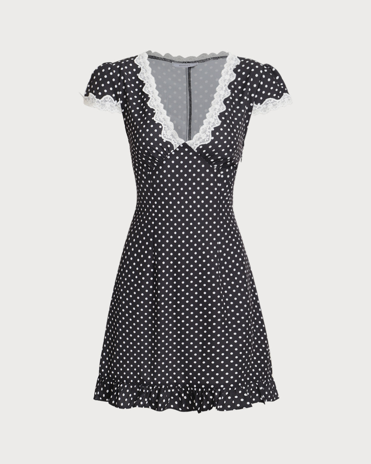 Black Polka Dot V-Neck Mini Dress - Threadford