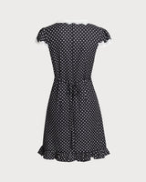 Black Polka Dot V-Neck Mini Dress - Threadford