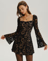 Black See Through Bell Sleeve Mini Dress - Threadford