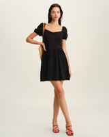 Black Sweetheart Neck Puffed Sleeve Mini Dress - Threadford