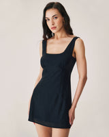 Black Textured Slip Mini Dress - Threadford