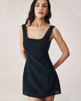 Black Textured Slip Mini Dress - Threadford