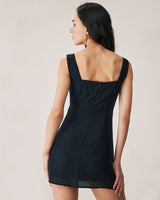 Black Textured Slip Mini Dress - Threadford