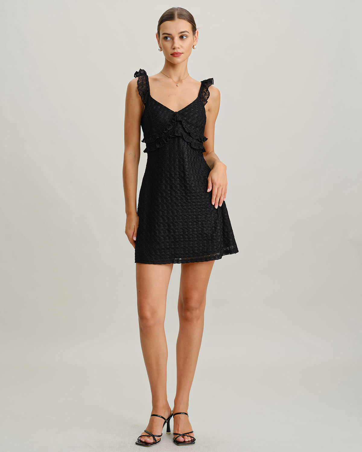 Black V Neck A-Line Slip Mini Dress - Threadford