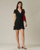 Black V Neck Chiffon Mini Dress - Threadford