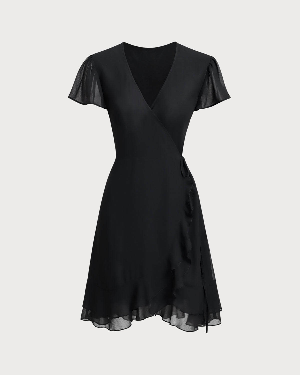 Black V Neck Chiffon Mini Dress - Threadford