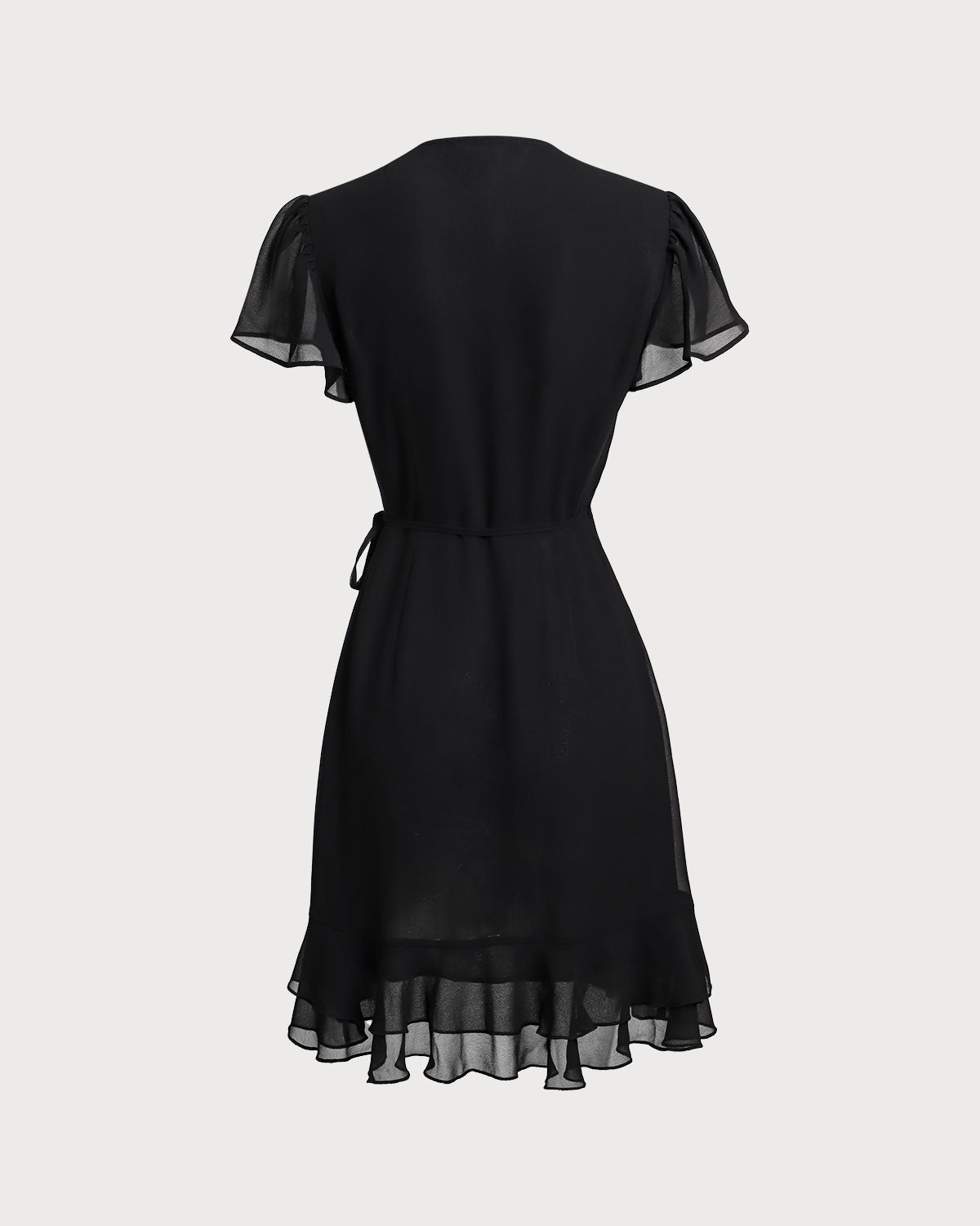 Black V Neck Chiffon Mini Dress - Threadford