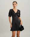 Black V Neck Satin Mini Dress - Threadford