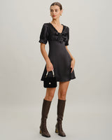 Black V Neck Satin Mini Dress - Threadford
