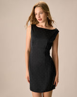 The Black Boat Neck Bowknot Satin Mini Dress - Threadford