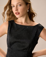 The Black Boat Neck Bowknot Satin Mini Dress - Threadford