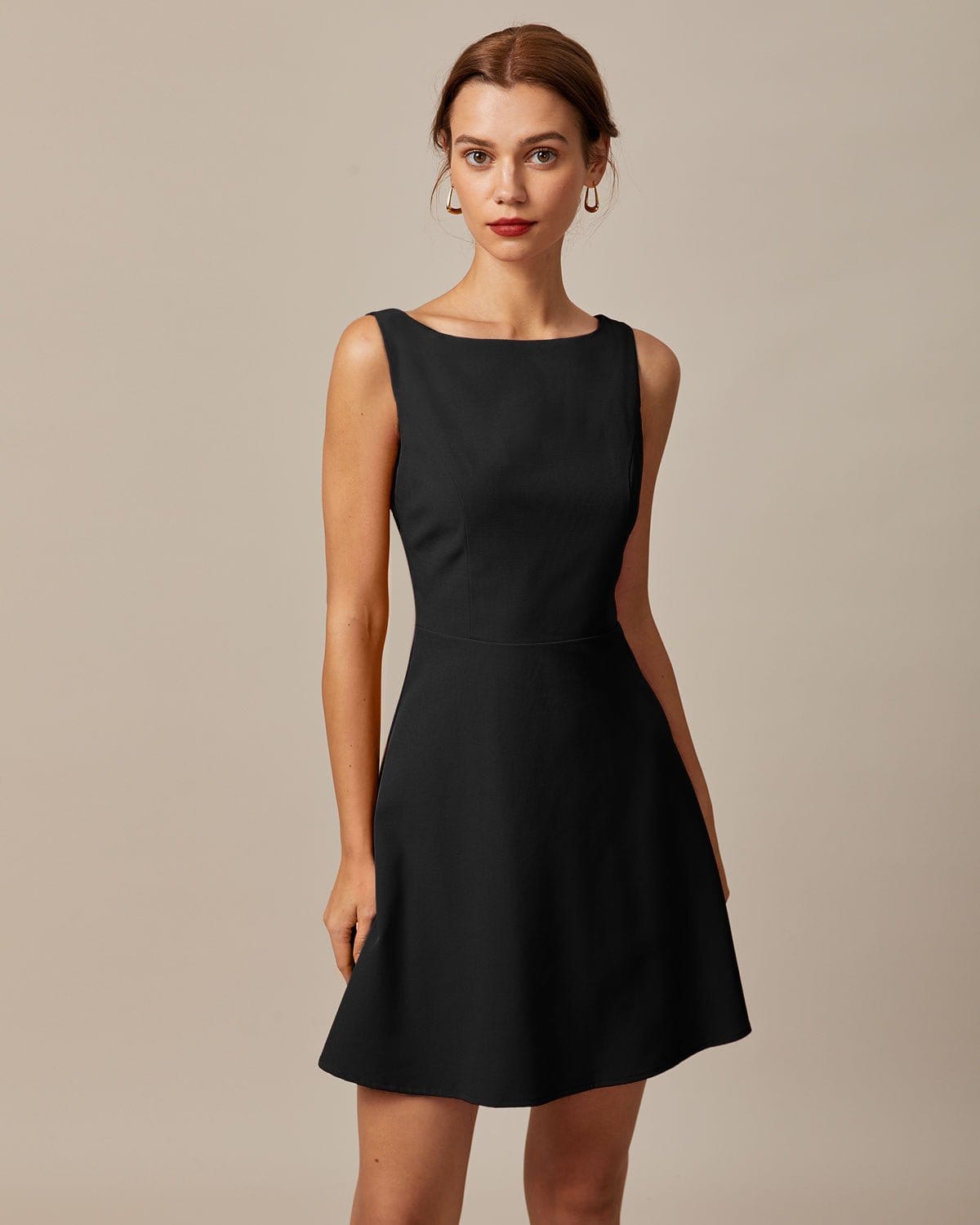 The Black Boat Neck High Waisted Mini Dress - Threadford
