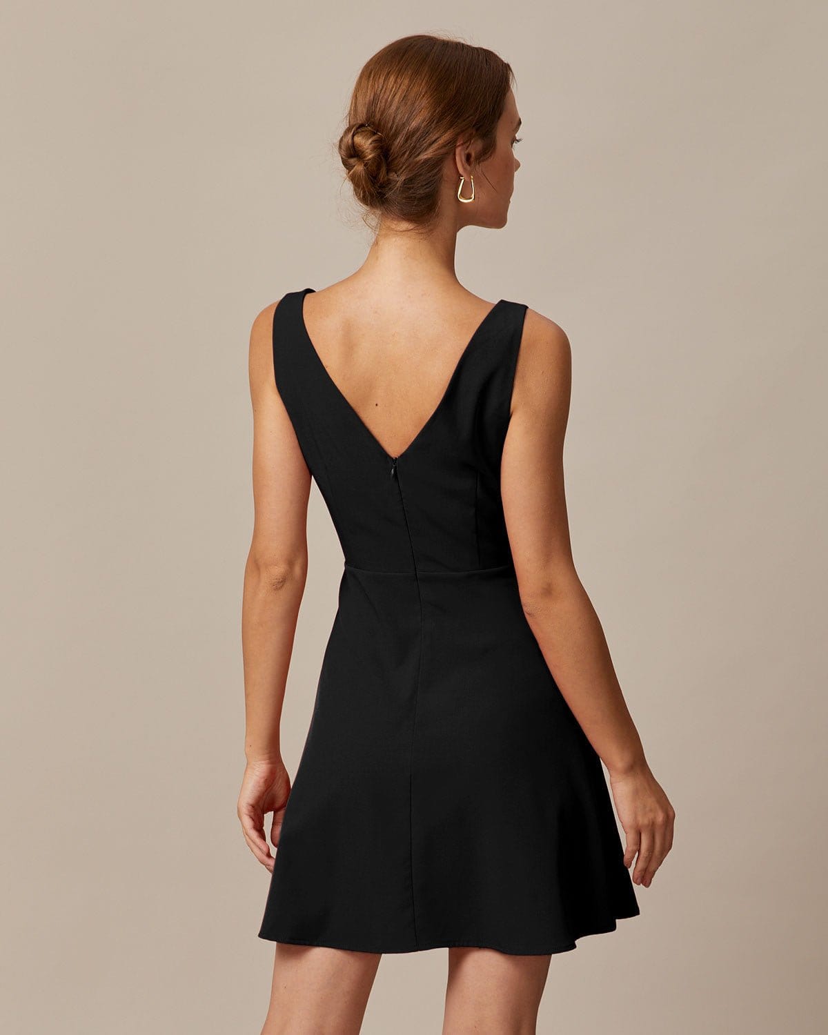The Black Boat Neck High Waisted Mini Dress - Threadford
