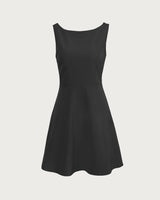 The Black Boat Neck High Waisted Mini Dress - Threadford