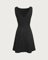 The Black Boat Neck High Waisted Mini Dress - Threadford