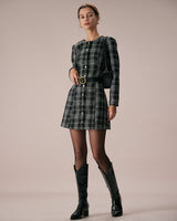 The Black Crew Neck Plaid A-Line Mini Dress - Threadford