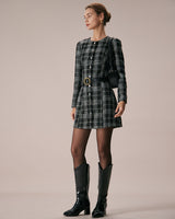 The Black Crew Neck Plaid A-Line Mini Dress - Threadford