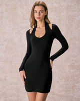 The Black Halter Hollow Out Mini Dress - Threadford