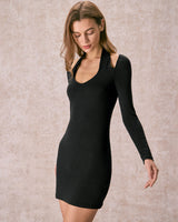 The Black Halter Hollow Out Mini Dress - Threadford