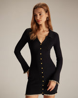 The Black V Neck Contrast Trim Knit Mini Dress - Threadford