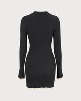 The Black V Neck Contrast Trim Knit Mini Dress - Threadford