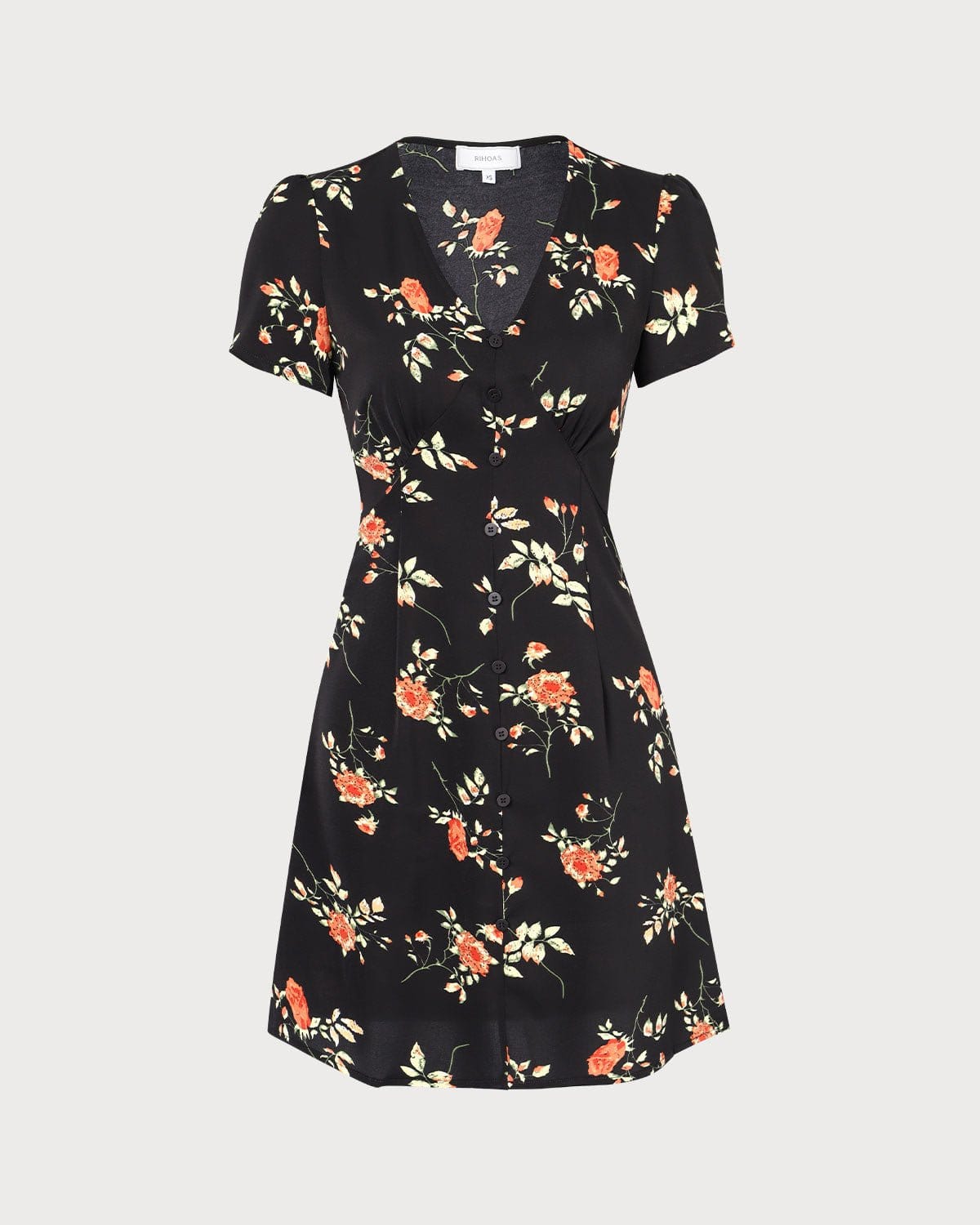 The Black V Neck Floral Button Up Mini Dress - Threadford