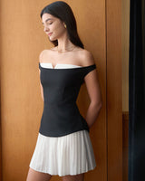 Women's Black Off-shoulder Contrasting Mini Dress - Threadford