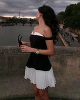 Women's Black Off-shoulder Contrasting Mini Dress - Threadford