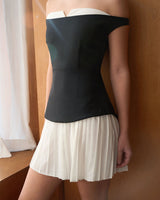 Women's Black Off-shoulder Contrasting Mini Dress - Threadford