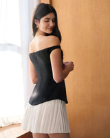 Women's Black Off-shoulder Contrasting Mini Dress - Threadford