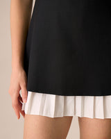 Women's Black Splicing Pleated Mini Dress - Threadford
