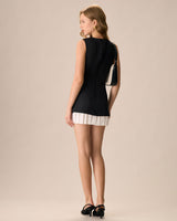 Women's Black Splicing Pleated Mini Dress - Threadford